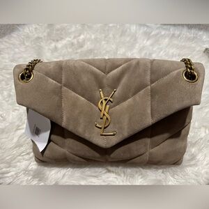 NWT SAINT LAURENT YSL Small Loulou Puffer Quilted Suede Shoulder Bag RRP$3450